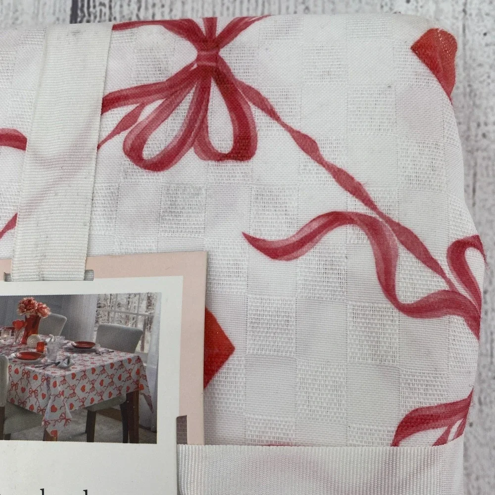 Cupcakes and Cashmere Tablecloth 60x 84 White Pink Red Hearts Bows Valentines